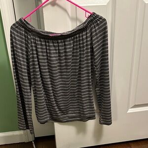 SO Black and White Striped Off-Shoulder Blouse